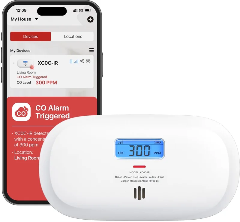 XC0C-iR Slimme koolmonoxidemelder met WiFi - Werkt via app - LCD Display - CO melder de X-Sense en Blanc – photo produit