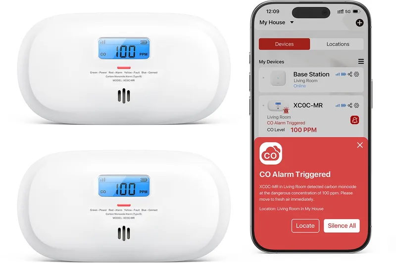 XC0C-MR Slimme koolmonoxidemelder met WiFi - 2 Koolmonoxidemelders - Link+ Pro - Werkt via app - Draadloos RF koppelbaar - LCD Display - CO melder fra X-Sense i Hvid – produktbillede