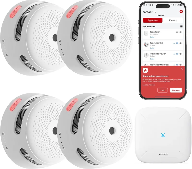 XS01-M Rookmelder (4x) + SBS50 Base station - 4 Rookmelders incl. WiFi Gateway - Veiligheidsbundel de X-Sense en Blanc – photo produit