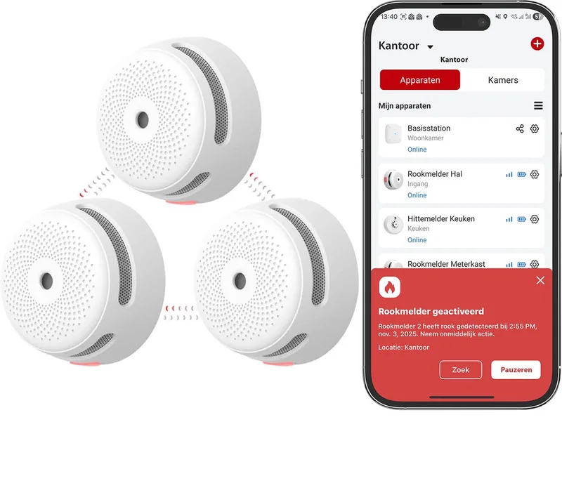 XS01-M Slimme rookmelder met WiFi - 3 Rookmelders - Link+ Pro - Draadloos RF koppelbaar – Smart Home - Brandalarm by X-Sense in White – product photo