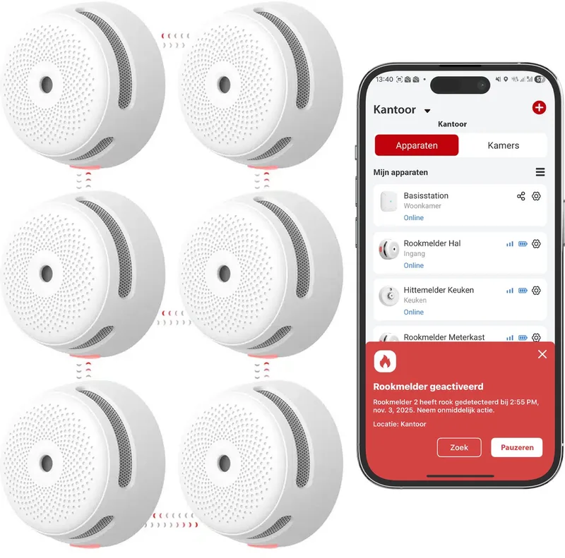 XS01-M Slimme rookmelder met WiFi - 6 Rookmelders - Link+ Pro - Draadloos RF koppelbaar – Smart Home - Brandalarm by X-Sense in White – product photo