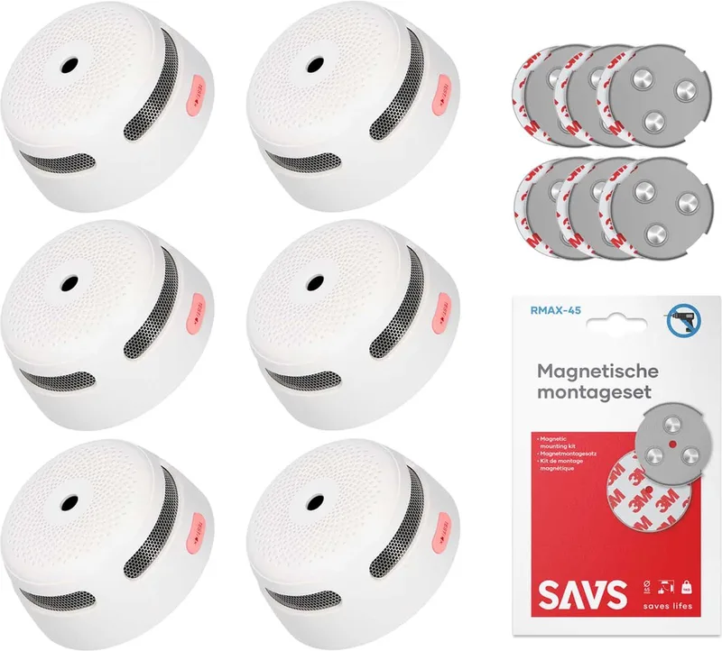 XS01 Rookmelder met magneet montage - 6 Rookmelders - 10 jaar batterij - Compact design - Voldoet aan Europese norm - Brandalarm zonder boren by X-Sense in White – product photo