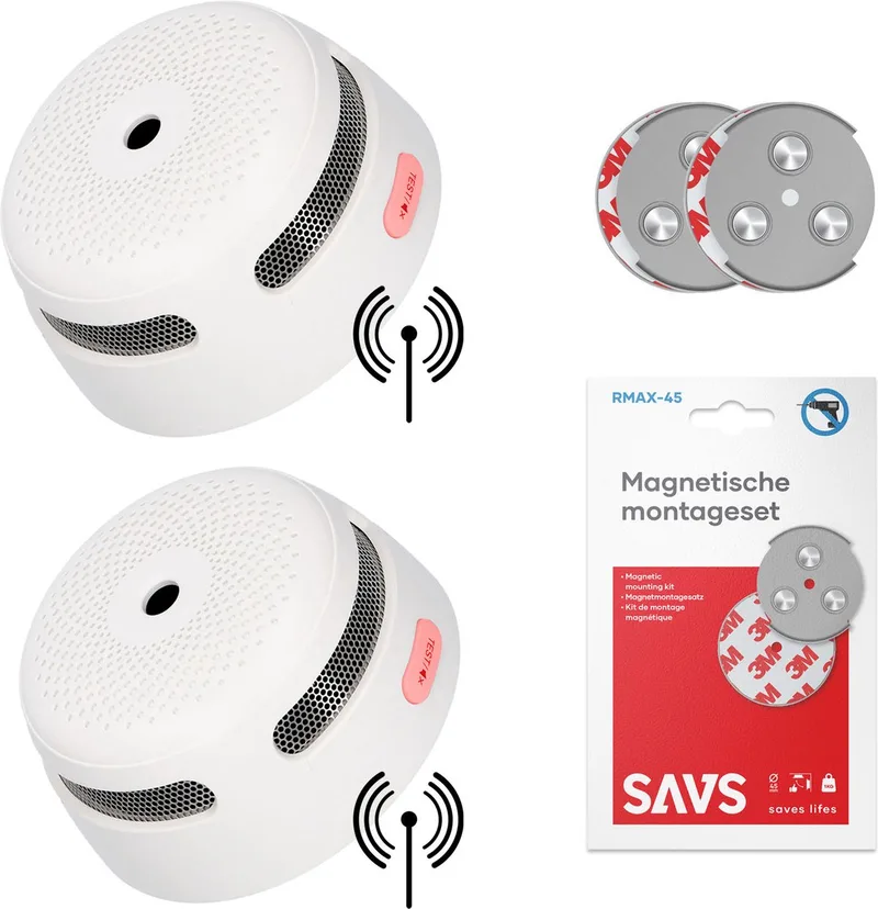 XS01-W Draadloos koppelbare rookmelder - Met magneet montage - 2 Rookmelders - 10 jaar batterij - Voldoet aan Europese norm - Koppelbaar brandalarm zonder boren van X-Sense in Wit – productfoto