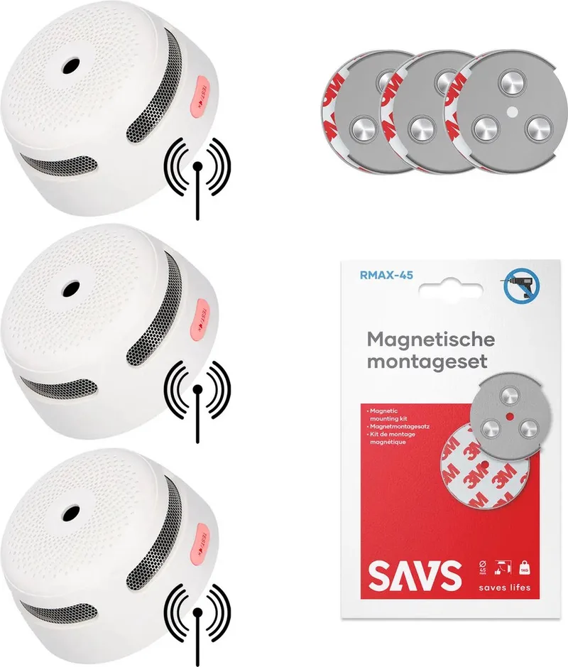 XS01-W Draadloos koppelbare rookmelder - Met magneet montage - 3 Rookmelders - 10 jaar batterij - Voldoet aan Europese norm - Koppelbaar brandalarm zonder boren by X-Sense in White – product photo