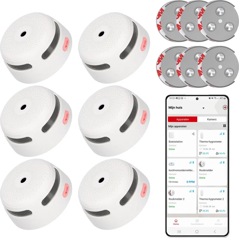 XS01-WX Slimme rookmelder met Wifi - 6 Rookmelders - Met magneet montage van X-Sense in Wit – productfoto