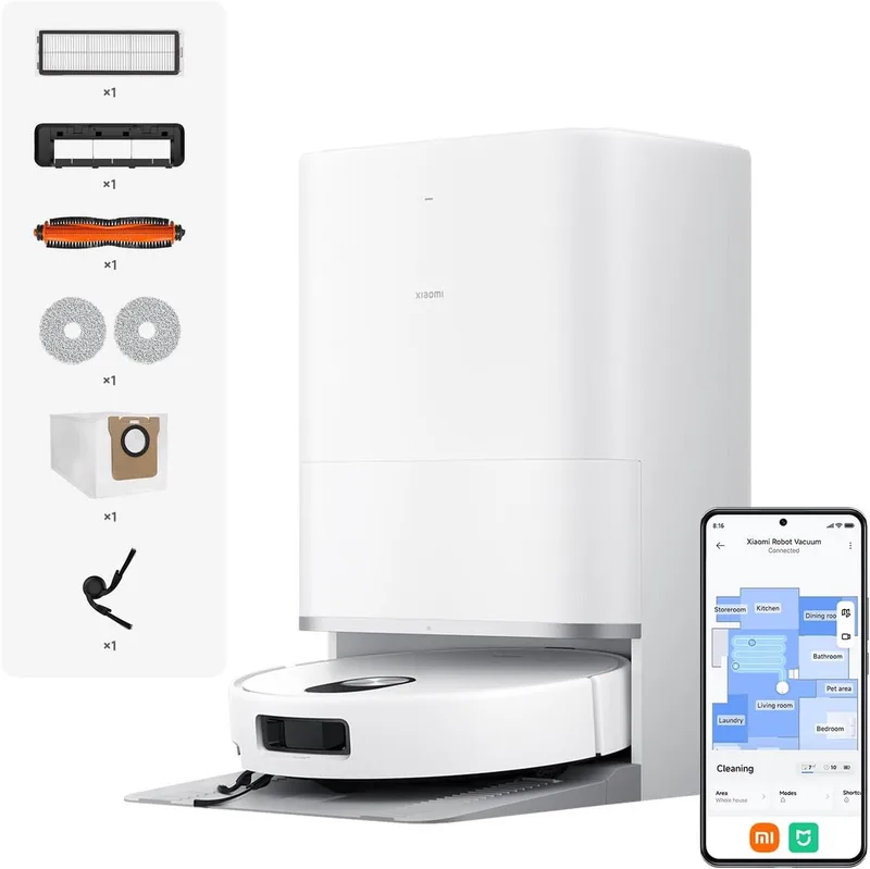 Robot Vacuum 5 | Robotstofzuiger | 20000Pa zuigkracht | Dweilfunctie | Slimme navigatie | Zelfreinigend station | App bediening fra Xiaomi i Hvid – produktbillede