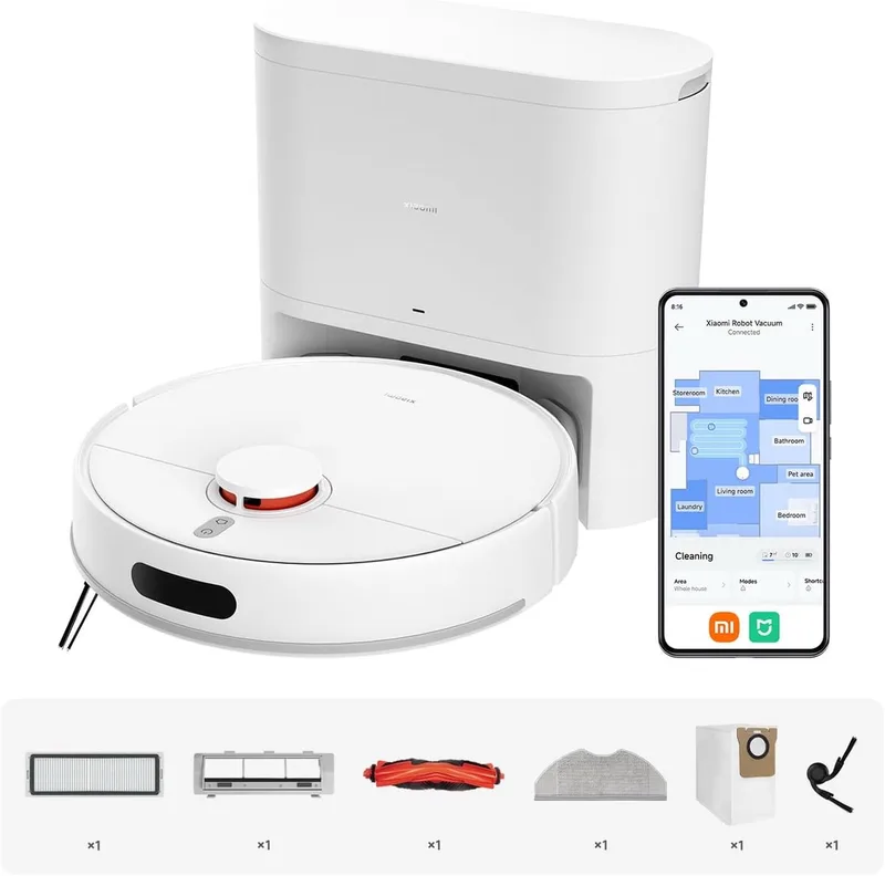 Robot Vacuum H40 – Robotstofzuiger met Automatisch Leegstation – 10000Pa Zuigkracht – LDS Lasernavigatie – Anti-klit Borstel – Slimme Kaartnavigatie – 180 min Accuduur – App & Spraakbediening von Xiaomi in Weiß – Produktfoto