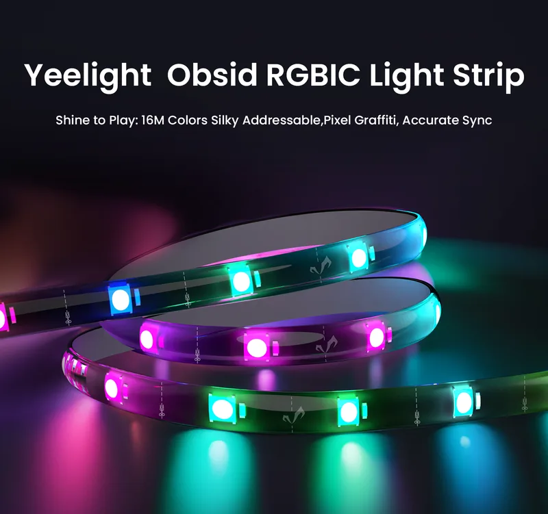 Obsid RGBIC-lichtstripverlenging 1 m – Slimme RGBIC LED-omgevings- en sfeerverlichting, toevoeging voor kamer, tv, bureau en gaming-opstelling van Yeelight – productfoto