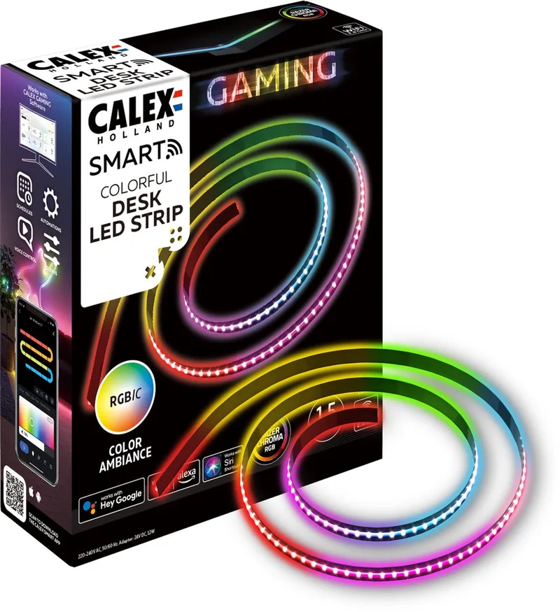 Gaming LED Strip voor Bureau - Razer Chroma Compatibel - Smart Home - RGBIC Synchronisatie voor PC - 150cm från Calex i Grå – produktbild