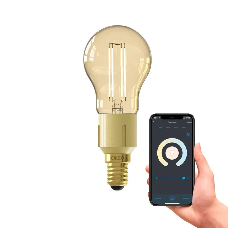 Smart E14 4,9W LED filament 1800-3000K van Calex in Goud – productfoto 3 van 3