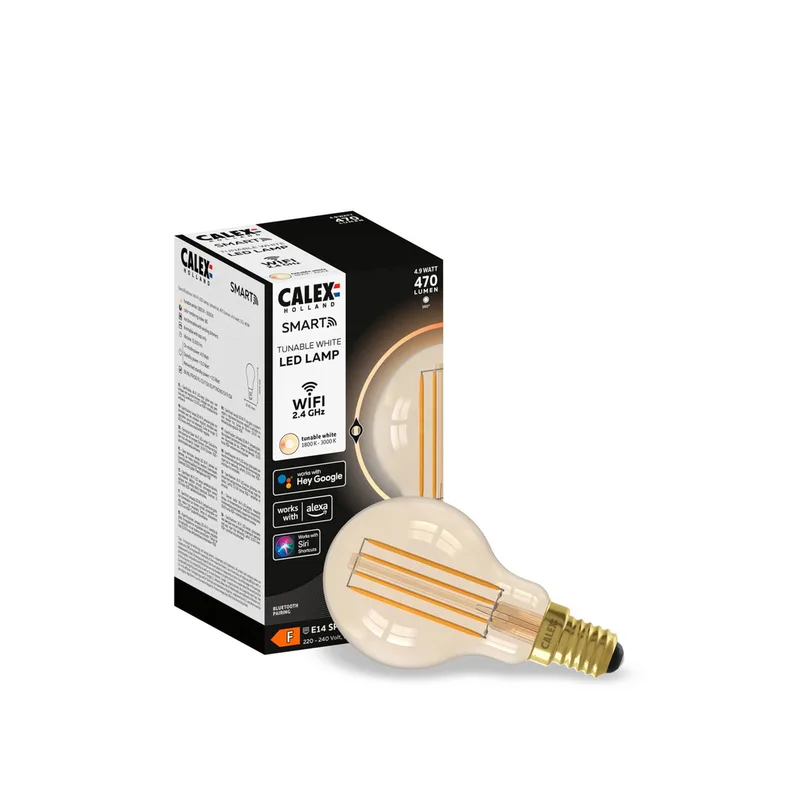 Smart E14 P45 4,5W 1800-3000K dæmper guld 2stk fra Calex i Guld – produktbillede