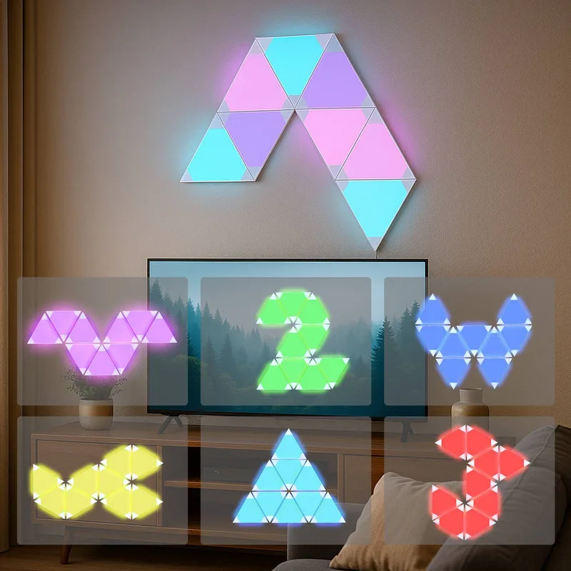 Smart LED wandlamp TRIANGLES, 9-delig, RGBW, dimbaar by Calex in White – product photo 3 of 5