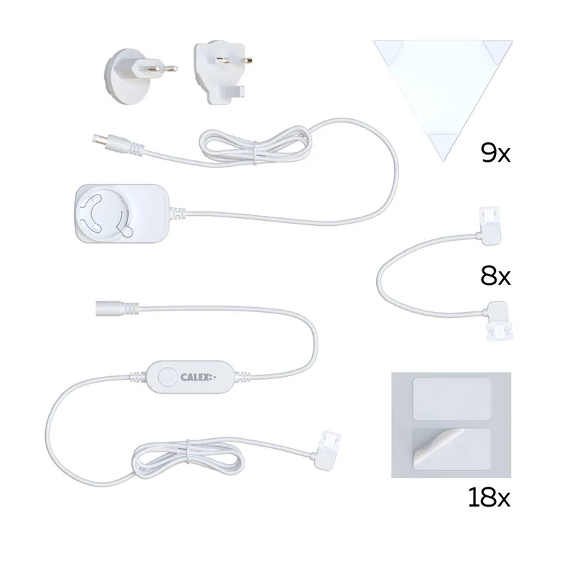 Smart LED wandlamp TRIANGLES, 9-delig, RGBW, dimbaar by Calex in White – product photo 5 of 5