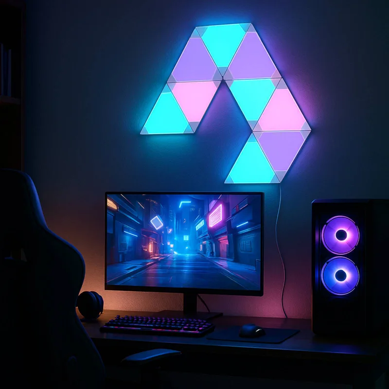 Smart LED wandlamp TRIANGLES, 9-delig, RGBW, dimbaar by Calex in White – product photo 1 of 5