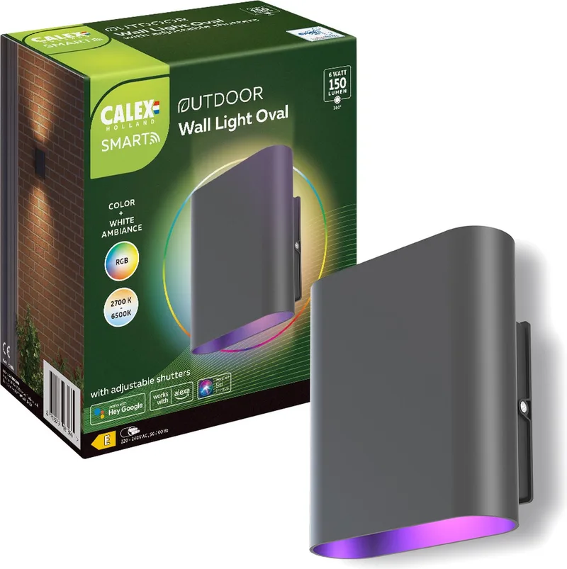 Smart Outdoor LED Up & Down Wandlamp - Slimme Buitenlamp - Ovaal - RGB en Warm Wit Licht - 6W by Calex in Black – product photo