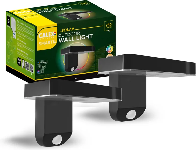 Smart Outdoor Solar Buitenlamp - Slimme Wandlamp - Bediening via Calex App - RGB en Warm Wit - Zwart - 2 Stuks by Calex in Zwart-2-Stuks – product photo