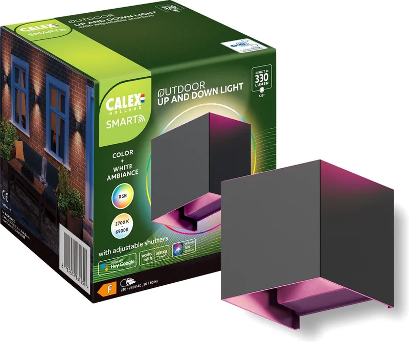 Smart Outdoor Wandlamp - Slimme Up & Down Buitenlamp - Geschikt voor binnen en buiten - RGB & Warm Wit Licht - Straalhoek van Calex in Zwart – productfoto