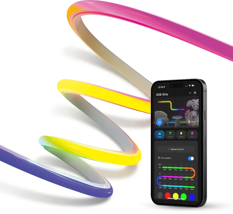 Smart SOB LED Strip, 3 Meter, RGBIC, 16 Miljoen Kleuren, App Bedienbaar, Muzieksynchronisatie, Dimbaar, WiFi 2.4GHz, Sfeerverlichting van Calex in Wit – productfoto