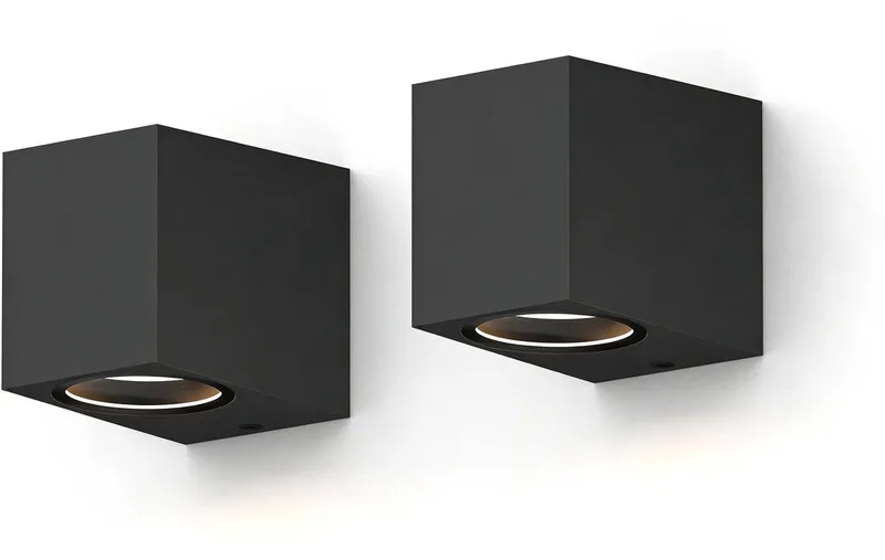 Smart Wandlamp Buiten 2-Pack - Rechthoekig - Downlight - RGB LED - Dimbaar - App & Spraakbediening - IP54 by Calex in Black – product photo