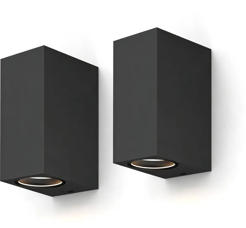 Smart Wandlamp Buiten 2-Pack - Verticaal Rechthoekig - Up & Downlight - RGB LED - Dimbaar - App & Spraakbediening - IP54 by Calex in Black – product photo