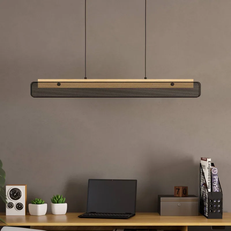 LED hanglamp Kokomo-Z, zwart, hout, staal van EGLO connect in Zwart, Licht hout – productfoto 2 van 5