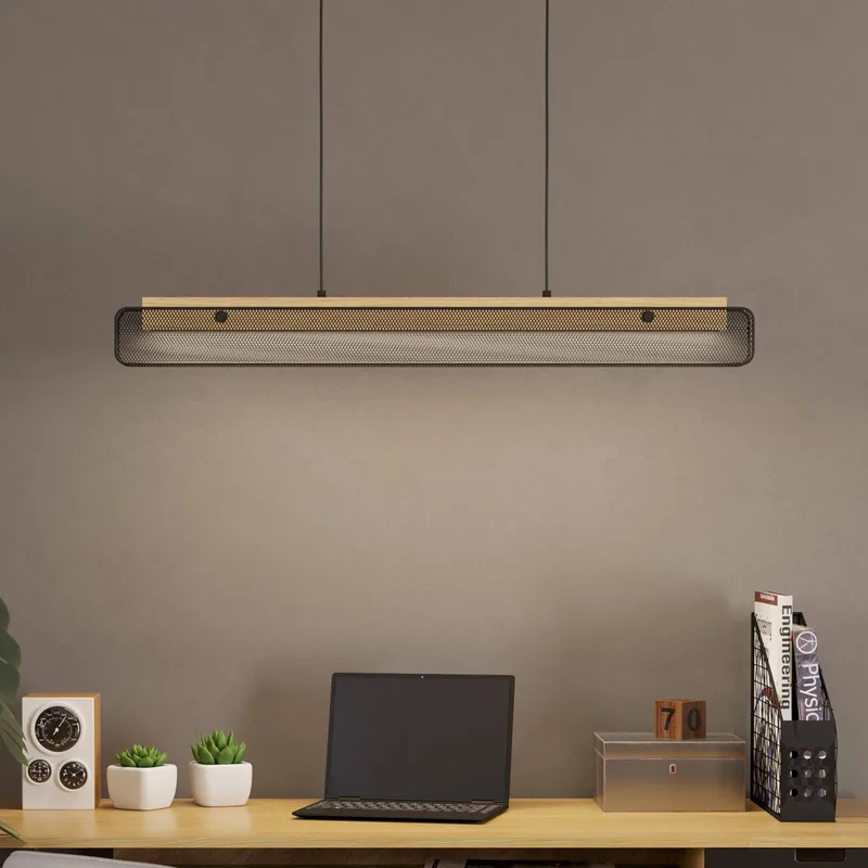 LED hanglamp Kokomo-Z, zwart, hout, staal van EGLO connect in Zwart, Licht hout – productfoto 1 van 5