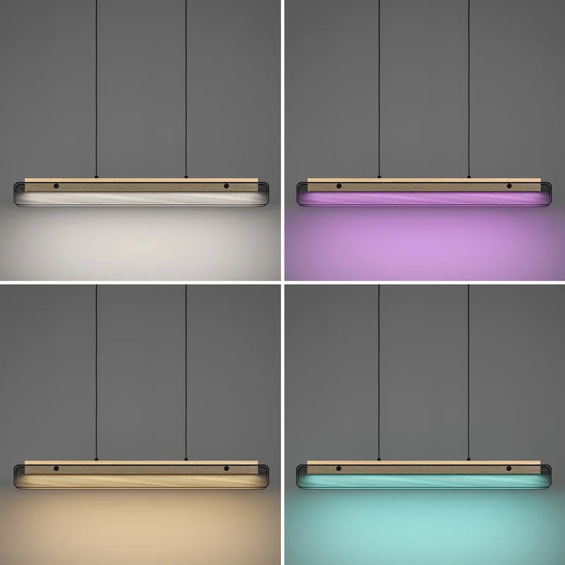 LED hanglamp Kokomo-Z, zwart, hout, staal van EGLO connect in Zwart, Licht hout – productfoto 5 van 5