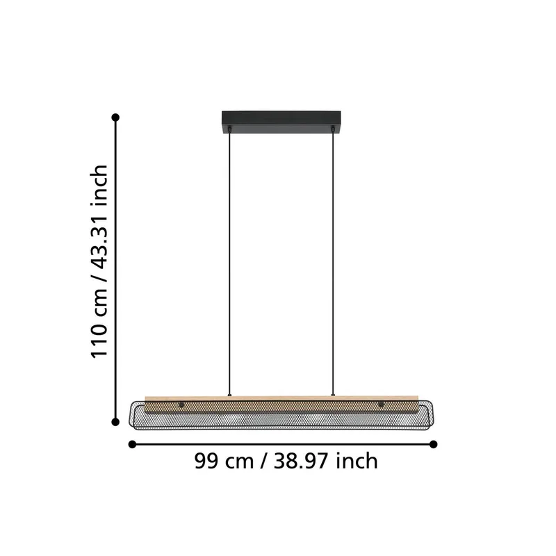 LED hanglamp Kokomo-Z, zwart, hout, staal van EGLO connect in Zwart, Licht hout – productfoto 4 van 5