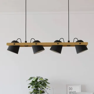 LED plafondlamp Hornwood-Z, 4-lamps, zwart by EGLO connect in Black, Licht hout – product photo 1 of 5