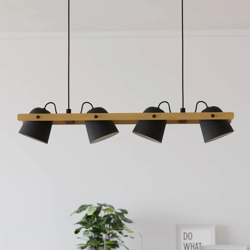 LED plafondlamp Hornwood-Z, 4-lamps, zwart by EGLO connect in Black, Licht hout – product photo 1 of 5