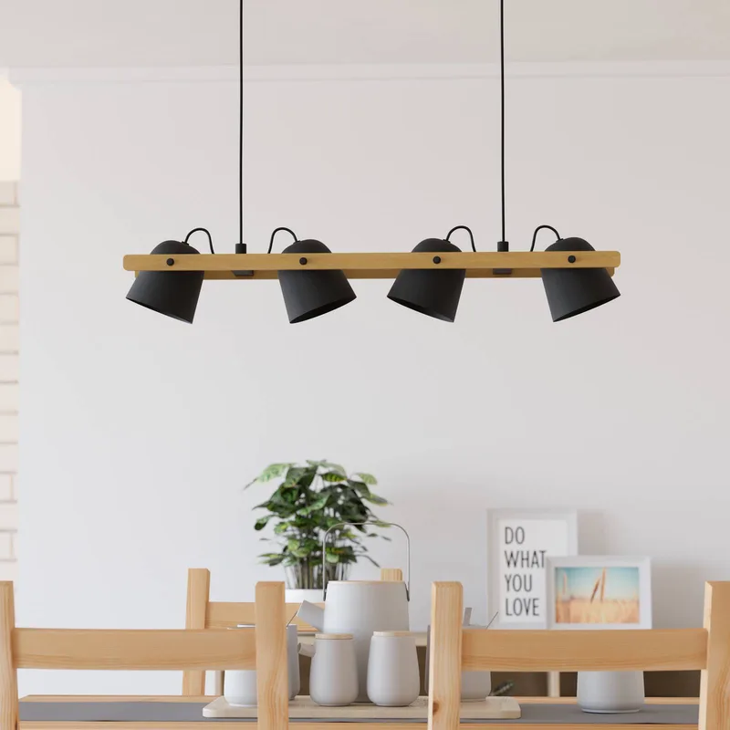 LED plafondlamp Hornwood-Z, 4-lamps, zwart by EGLO connect in Black, Licht hout – product photo 3 of 5