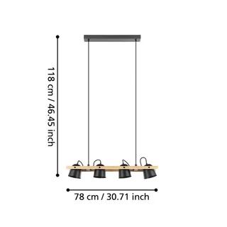 LED plafondlamp Hornwood-Z, 4-lamps, zwart by EGLO connect in Black, Licht hout – product photo 4 of 5