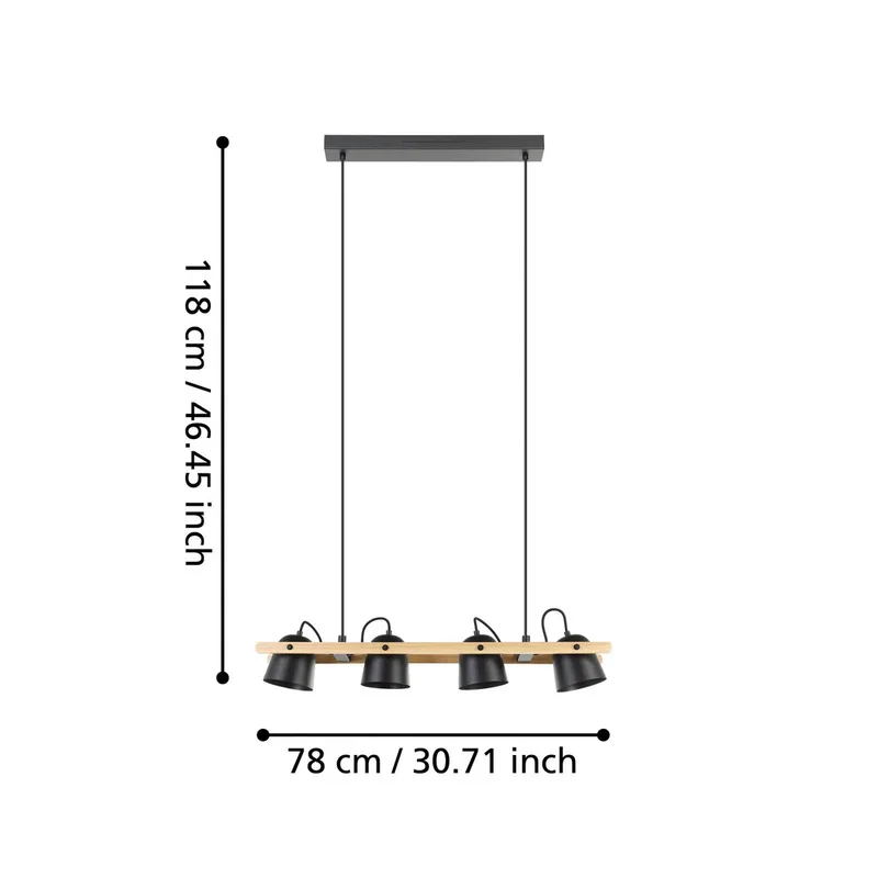 LED plafondlamp Hornwood-Z, 4-lamps, zwart by EGLO connect in Black, Licht hout – product photo 4 of 5