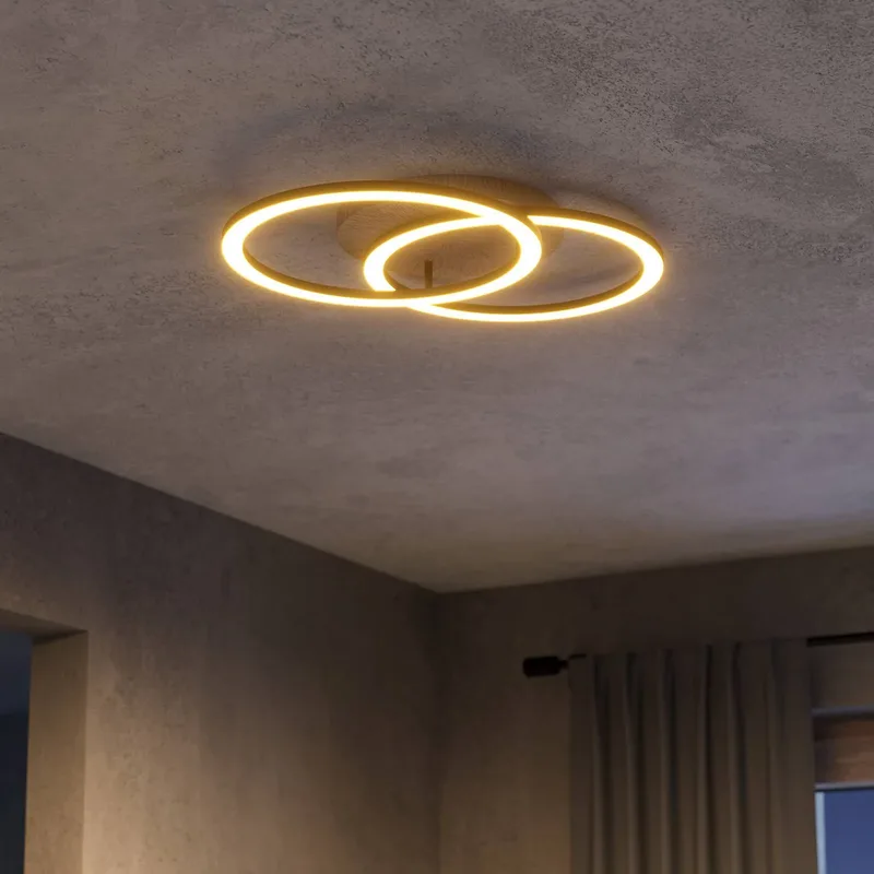 Smart LED plafondlamp Lomaltas-Z, 58 cm, 3800 lm van EGLO connect in Zwart, Licht hout – productfoto 2 van 4
