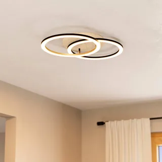 Smart LED plafondlamp Lomaltas-Z, 58 cm, 3800 lm van EGLO connect in Zwart, Licht hout – productfoto 1 van 4