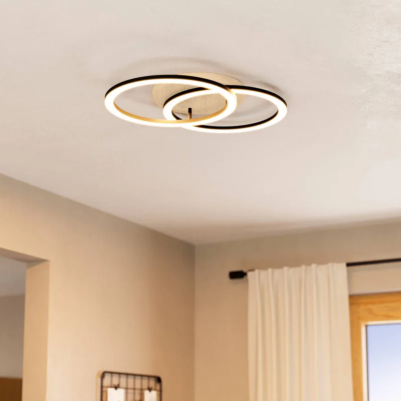 Smart LED plafondlamp Lomaltas-Z, 58 cm, 4400 lm de EGLO connect en Noir, Licht hout, Blanc – photo produit 2 sur 5