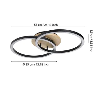 Smart LED plafondlamp Lomaltas-Z, 58 cm, 4400 lm de EGLO connect en Noir, Licht hout, Blanc – photo produit 4 sur 5