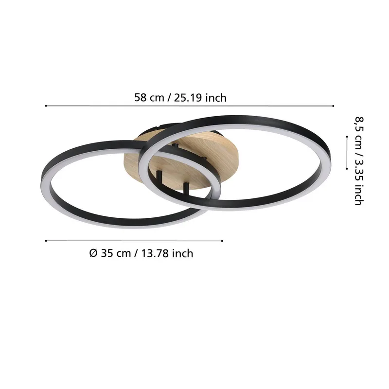 Smart LED plafondlamp Lomaltas-Z, 58 cm, 4400 lm de EGLO connect en Noir, Licht hout, Blanc – photo produit 4 sur 5