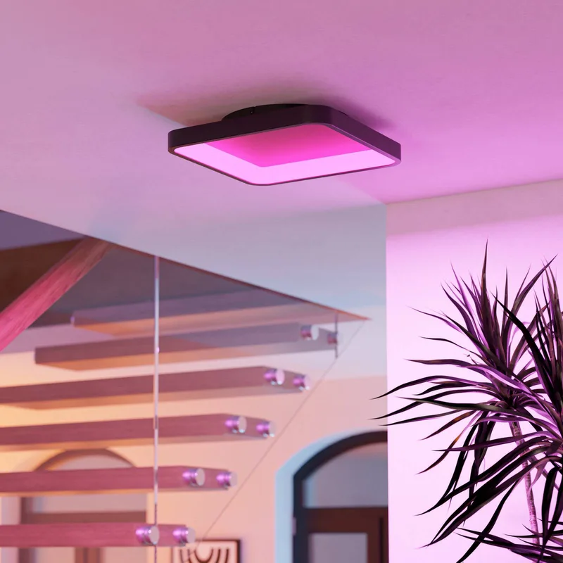 Smart LED plafondlamp Loretello-Z, hoekig, zwart de EGLO connect en Noir, Blanc – photo produit 3 sur 5