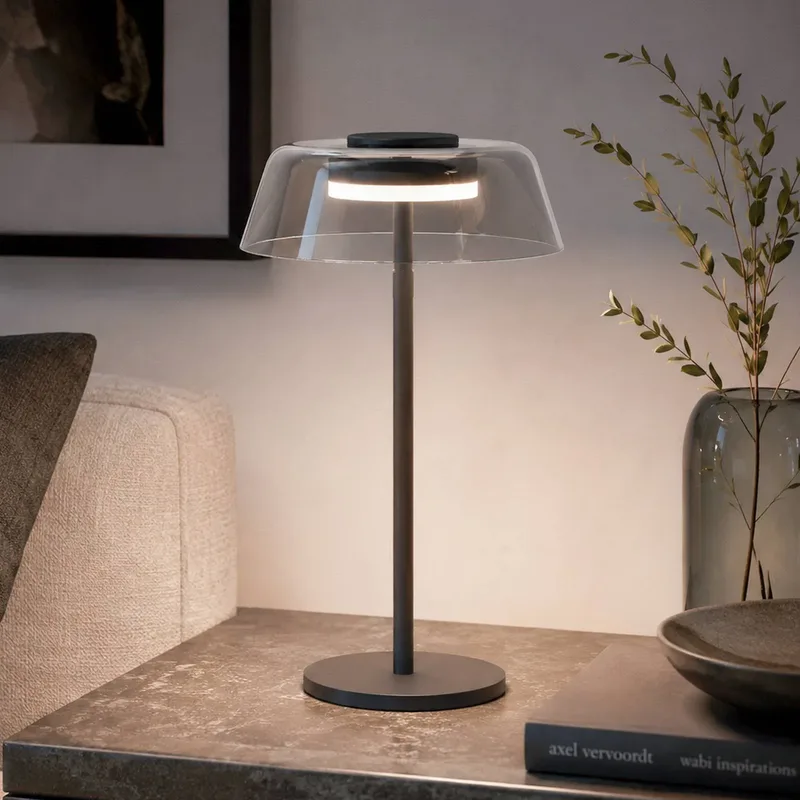 Smart LED tafellamp ARROYO-Z, zwart, 34 cm de EGLO connect en Noir, Rookgrijs-transparant – photo produit
