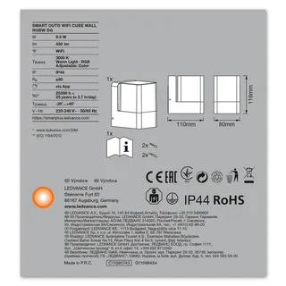 WiFi Cube LED wandlamp RGBW up van LEDVANCE SMART+ in Donkergrijs, Opaalwit – productfoto 5 van 5