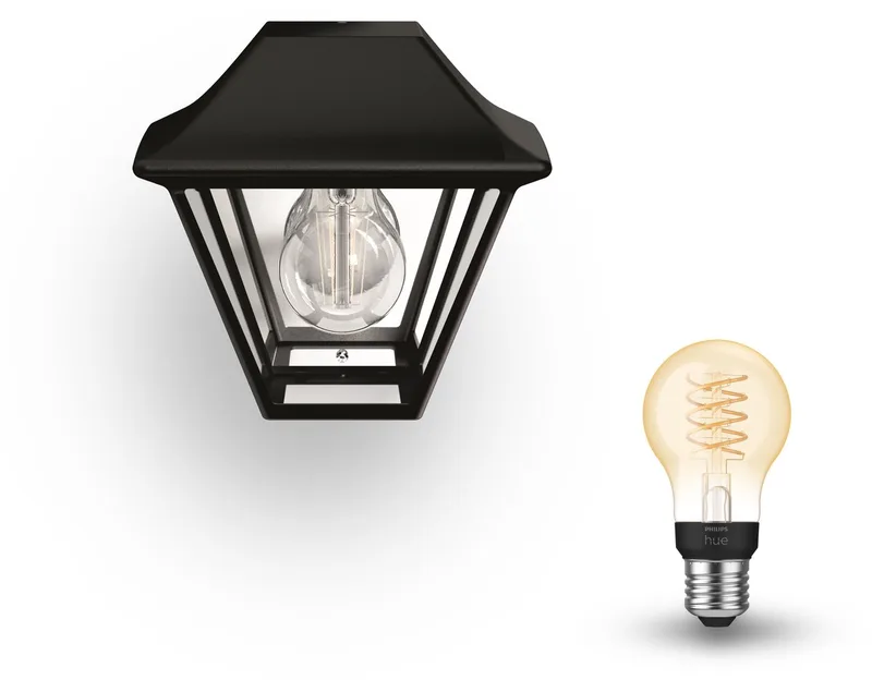 Alpenglow Wandlamp voor Buiten - Buitenlamp - E27 - Warmwit Licht - Hue White Filament fra Philips Hue i Sort – produktbillede
