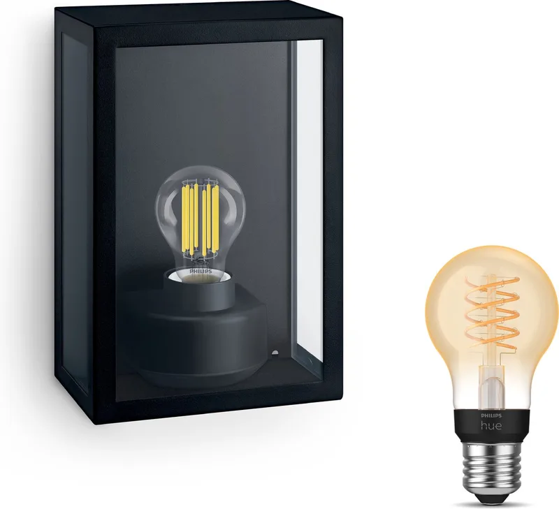 Alzor Wandlamp voor Buiten - Buitenlamp - E27 - Warmwit Licht - Hue White Filament by Philips Hue in Black – product photo