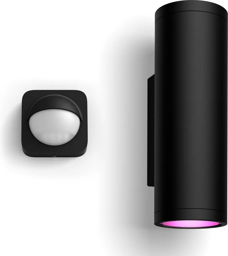 Appear Wandlamp voor Buiten Up en Down (Zwart) - Buitenlamp met Bewegingssensor - Wit en Gekleurd Licht - Incl. 1 Hue Bewegingssensor voor Buiten - Hue White and Color Ambiance de Philips Hue en Donker Zwart – photo produit