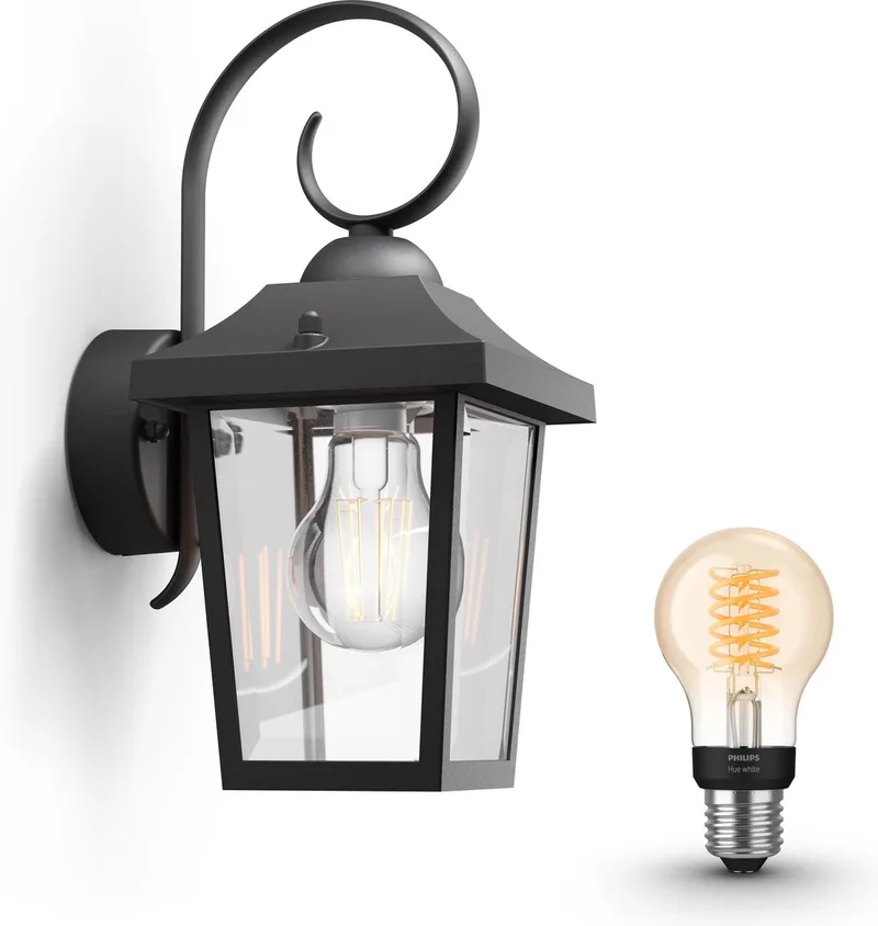 Buzzard Wandlamp voor Buiten - Buitenlamp - E27 - Warmwit Licht - Hue White Filament de Philips Hue en Noir – photo produit