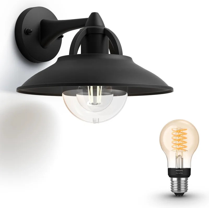 Cormorant Wandlamp voor Buiten (Zwart) - Buitenlamp - E27 - Warmwit Licht - Hue White Filament de Philips Hue en Zwarts – photo produit