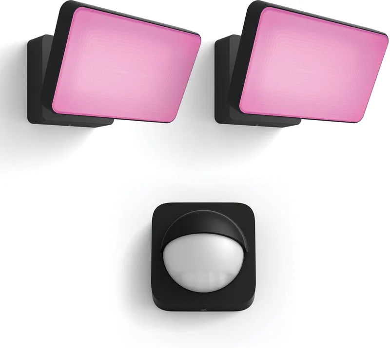 Discover Set van 2 Verstralers - Buitenlamp met Bewegingssensor - Wit en Gekleurd Licht - Incl. Hue Bewegingssensor voor Buiten - Hue White and Color Ambiance van Philips Hue in Zwart – productfoto