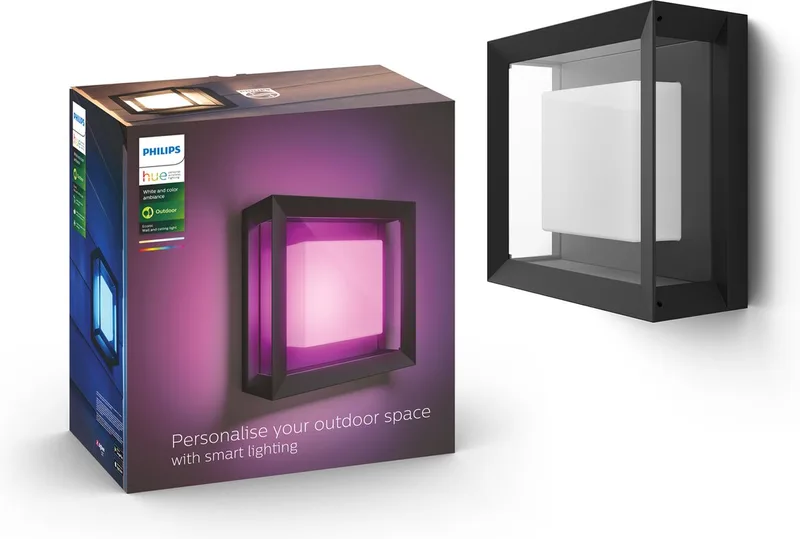 Econic muurlamp - wit en gekleurd licht - vierkant fra Philips Hue i Sort – produktbillede