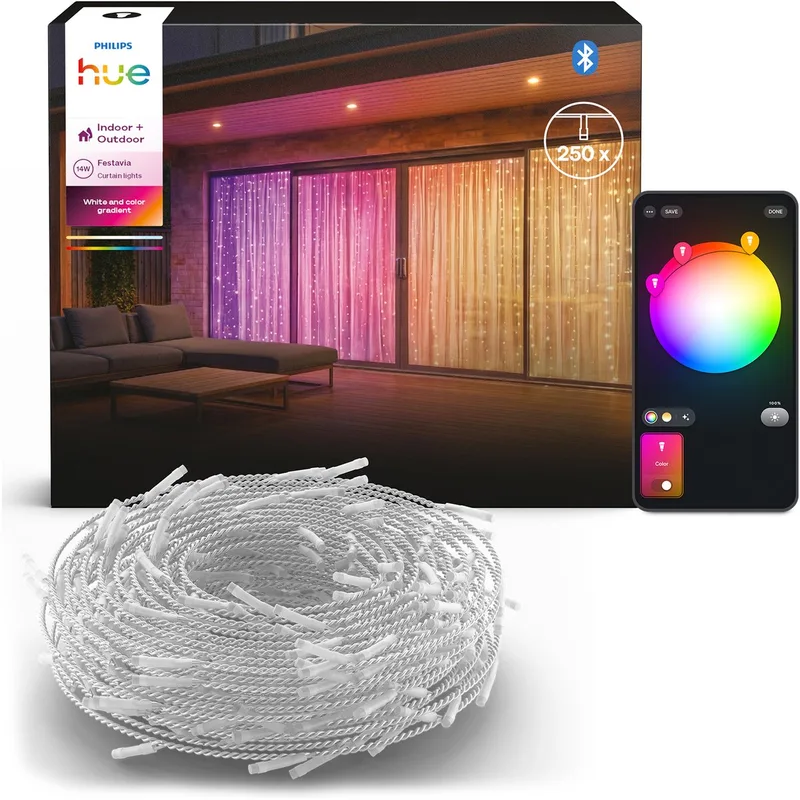 Festavia LED Lichtgordijn, 1.35 x 2m, aanpasbaar wit en gekleurd licht, voor binnen en buiten , slimme verlichting von Philips Hue – Produktfoto
