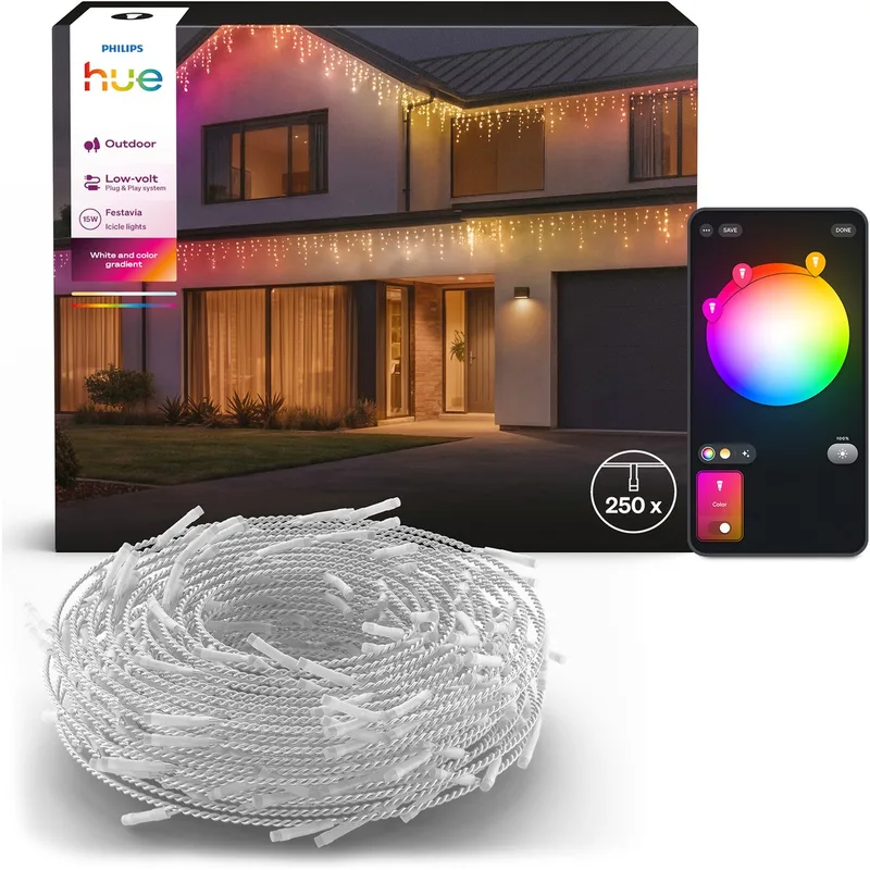 Festavia LED lichtslinger met ijspegeleffect, 8.5 m, aanpasbaar wit en gekleurd licht, voor binnen en buiten, slimme verlichting by Philips Hue – product photo